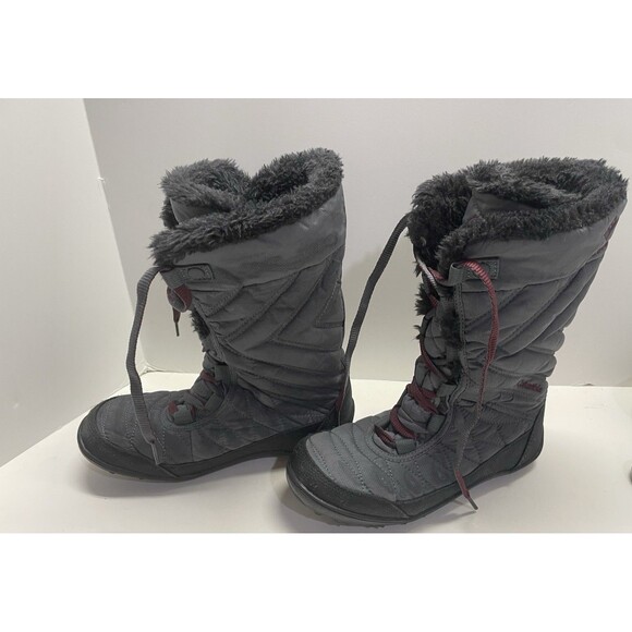 Columbia Minx Girls Y 4 Gray Waterproof Insulated Quilted Fleece Boot Winter - Picture 6 of 12